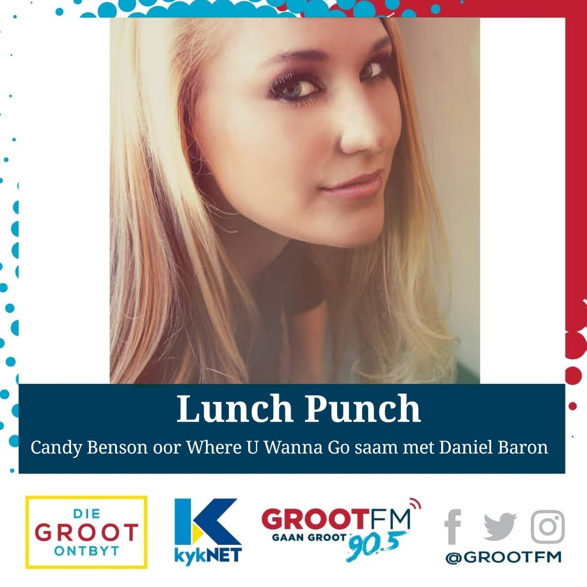 #CandyBenson kuier in die ateljee tussen 13:00 &amp; 14:00. 

#LunchPunch (12:00-15:00) 📻
<a href="/FrancoisvRens/">Francois v Rensburg</a>