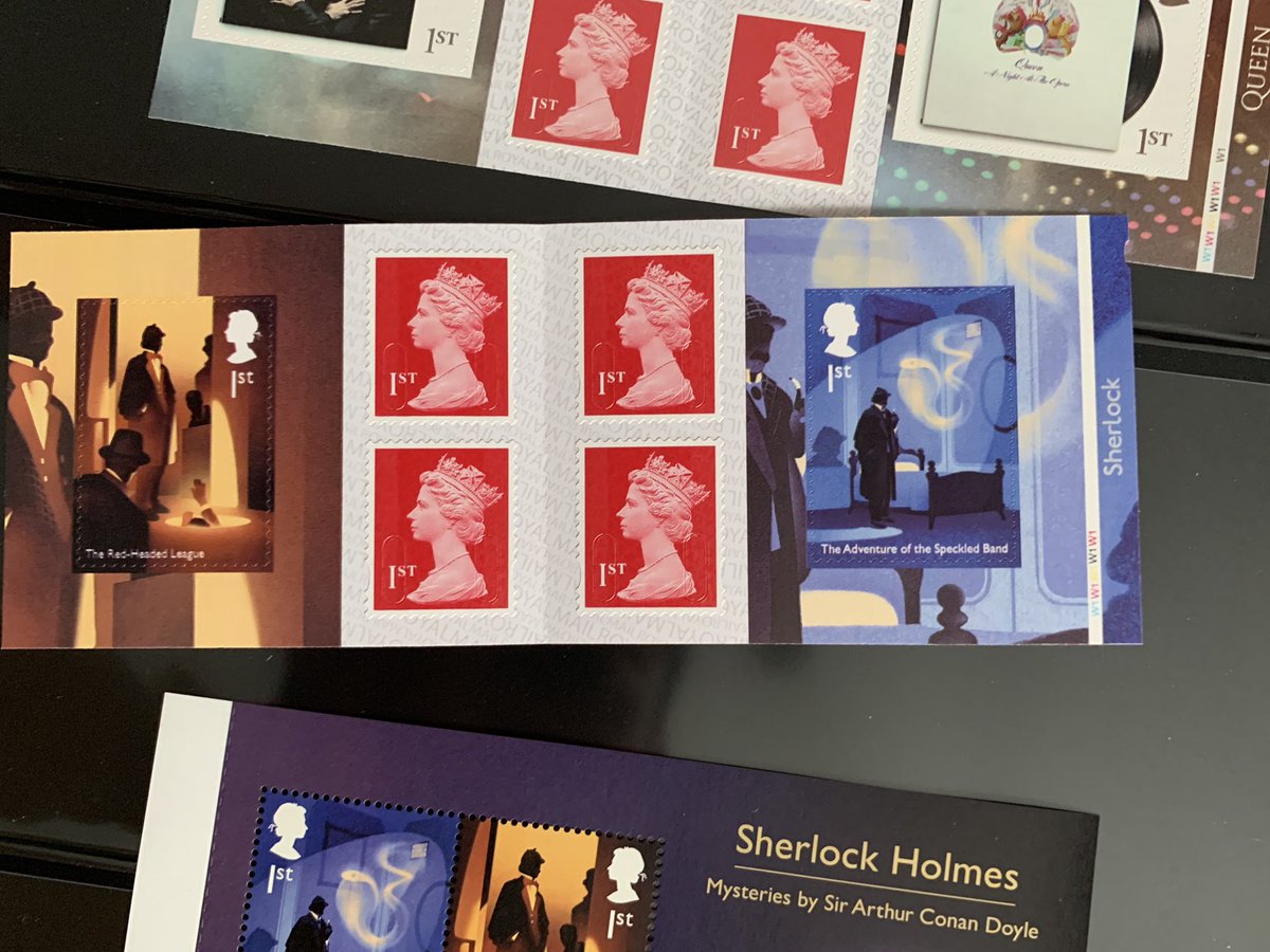 BetterPhilately's tweet photo. Minor observation: Booklet stamp on the recently issued #Sherlock set (left one, The Red-Headed League) has shifted printing.
Compare with same stamp in souvenir sheet and other stamps in the set to see the difference.
#BetterPhila #Stamps2020 #10YearsOfSherlock #SherlockHolmes https://t.co/yXQLlp2SyO