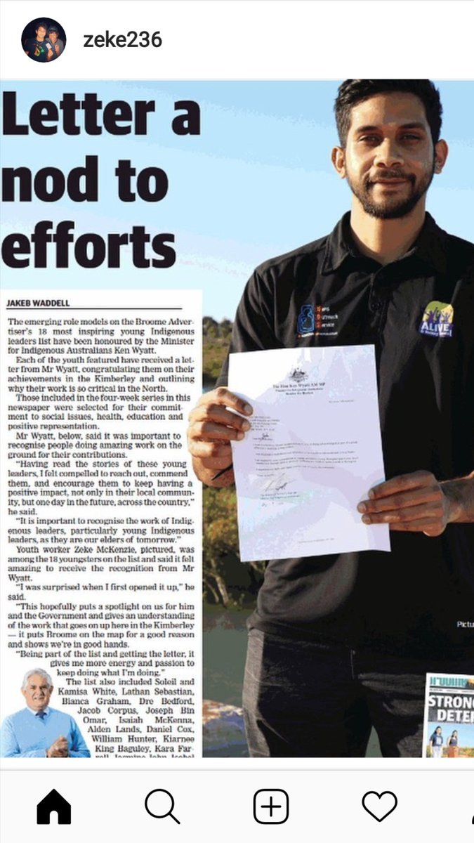 Zeke McKenzie proud to be acknowledged by @KenWyattMP as a young Indigenous leader in #suicideprevention <a href="/AliveKickGoals/">Alive Kicking Goals!</a> #broome #communityled #evidencebased #peereducation #bestpractice @GregHuntMP <a href="/June_Oscar/">June Oscar</a> <a href="/briscoe_karl/">Karl Briscoe</a> @GayaaDhuwi