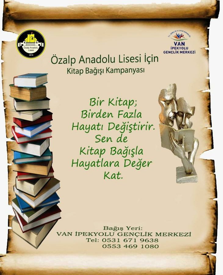 GSB_IpekyoluGM's tweet photo. Özalp Anadolu Lisesinde kuracağımız kardeşlik kütüphanesi için kitap bağışı kampanyası gerçekleştiriyoruz.
Kampanyamıza katılarak bağışladığınız kitaplarla hiç tanımadığınız gençlerin düşünce hayatlarına katkıda bulunabilirsiniz. İletişim bilgileri 👇
#GSBGM https://t.co/YkQPEREjgB