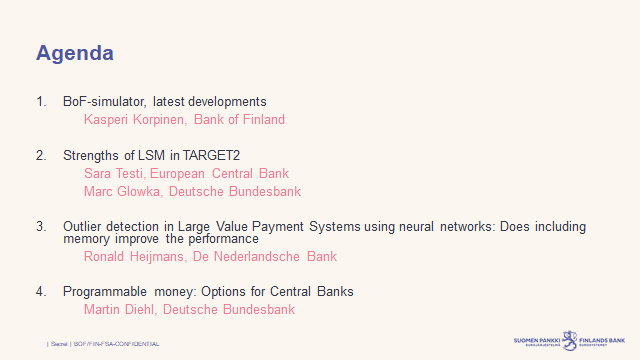 Kemppainen_Kari's tweet photo. The program for the 18th Bank of Finland Simulator to be held as a Webinar: #SimulatorSeminar #BoFSimulator #BoFPSS2 #BoFPSS3 #payments #settlementsystem #FMI @SuomenPankki https://t.co/jb4J7czvIG