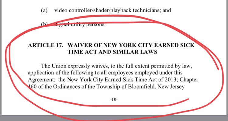 Our white male billionaire employers get $420mil/year in film&TV tax incentives from New York while those of us who are crew members are forced to work industry-standard 12-14+ hour days, no paid family leave, no vacation/holiday pay, oh yeah, and THIS is in our contracts  #1U