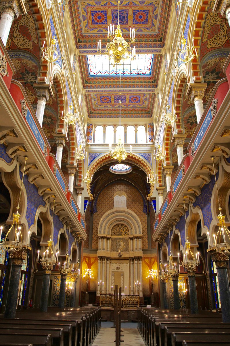 The Jubilee Synagogue (also known as the Jerusalem Synagogue) was built in 1906 in Prague.It is a blend of Moorish Revival and Art Nouveau styles.