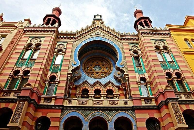 The Jubilee Synagogue (also known as the Jerusalem Synagogue) was built in 1906 in Prague.It is a blend of Moorish Revival and Art Nouveau styles.