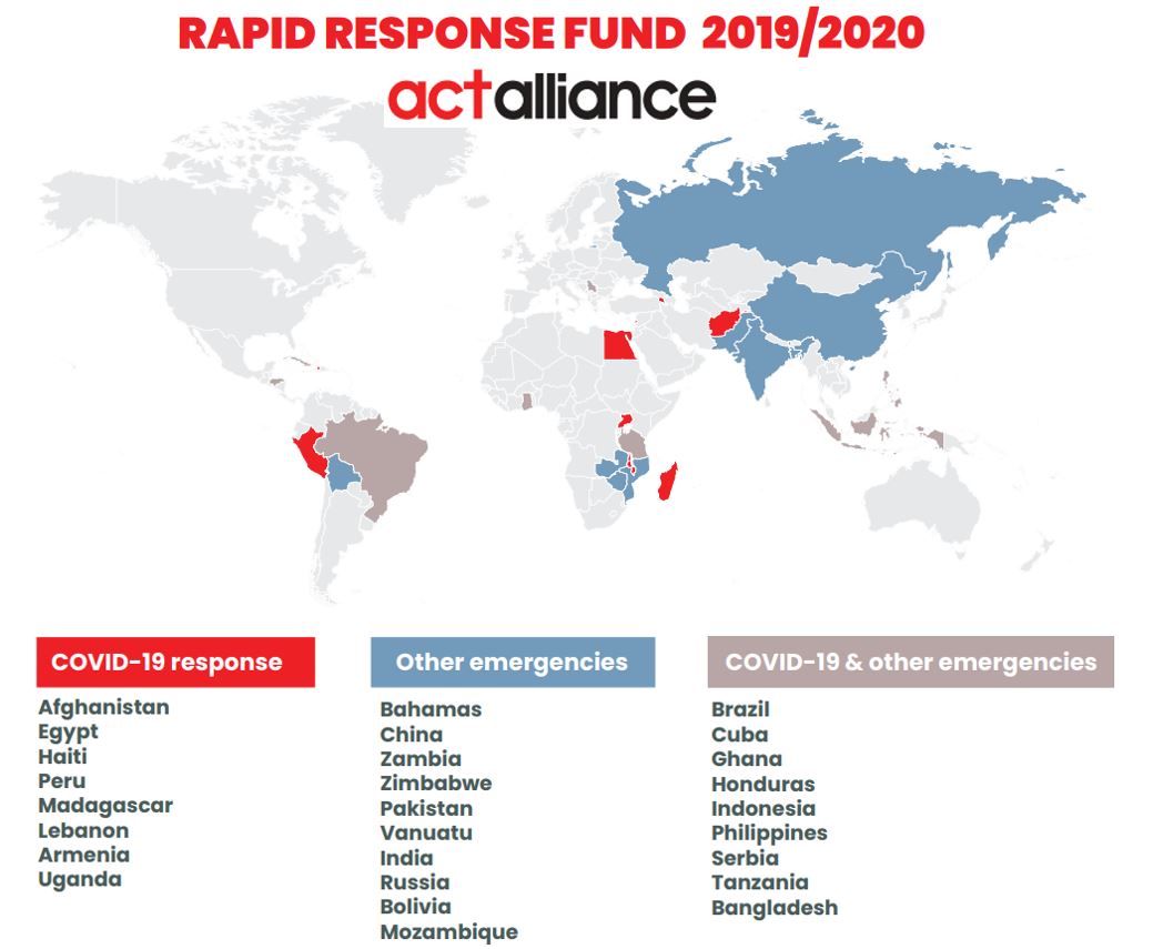<a href="/ACTAlliance/">ACT Alliance</a> responds to all sizes &amp; types of #emergencies around the world.   One of ACT’s #humanitarian mechanisms is the Rapid Response Fund, a commitment to #localization. Only national members organizations may request RRF funding. Learn more here:  bit.ly/3i8F5YF