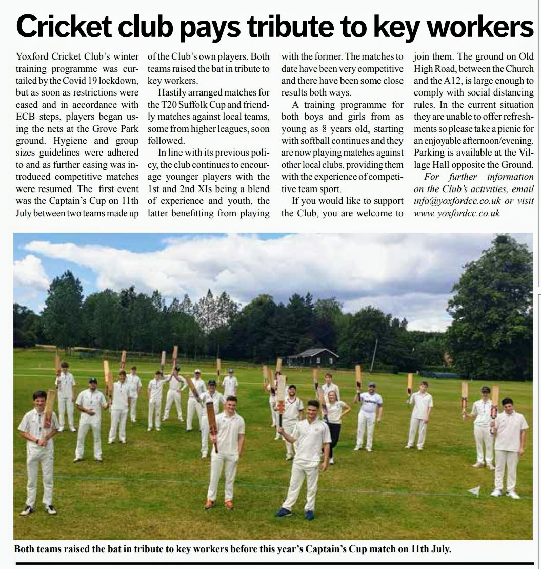 A nice feature that's running in various local community news editions at mo - about our return to cricket this summer and including the Captains Cup teams #raisethebat photo from the first game back in July #LoveGrovePark 🏏🐮🌳