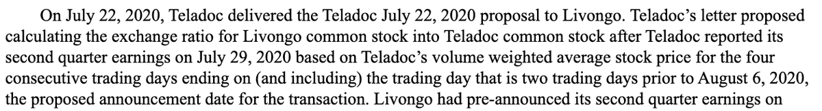 Teladoc sent Livongo its first proposal on July 22 and it had a target announcement date of August 6, which they ended up beating by one day. It went through numerous revisions, right up to the last minute... the deal was announced August 5th, 2020.