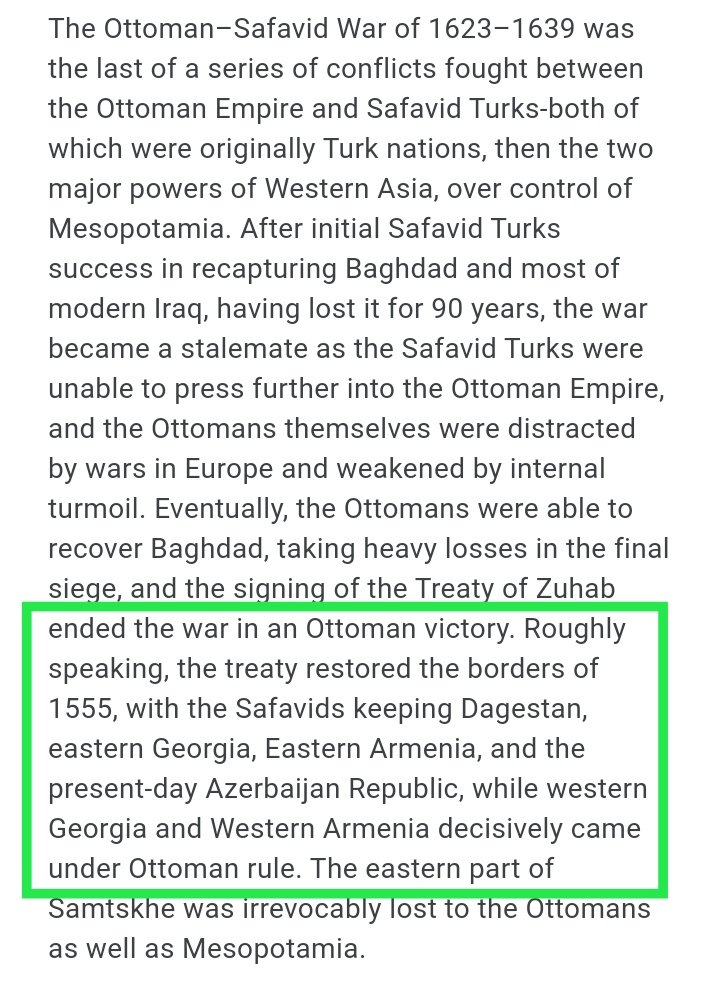 The western portion of Historical  #Armenia , known as Western Armenia had come under  #Ottoman Empire by the Peace of Amasya (1555) and was permanently divided from Eastern  #Armenia by the Treaty of Zuhab (1639).(2/15)