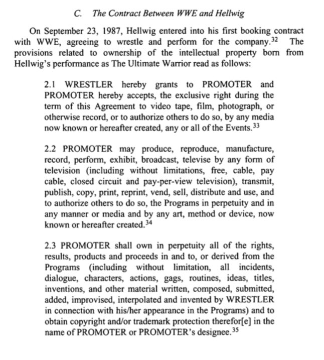 The WWE argued that they had an agreement signed by Warrior in 1987 which stated that they owned the name as IP. This agreement is signed by most of their wrestlers.