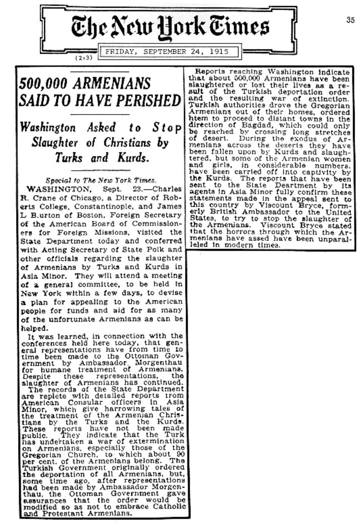 1: 500,000 Armenians Said To Have Perished.  #Washington Asked to Stop Slaughter of Christians by Turks and Kurds.(13/15)