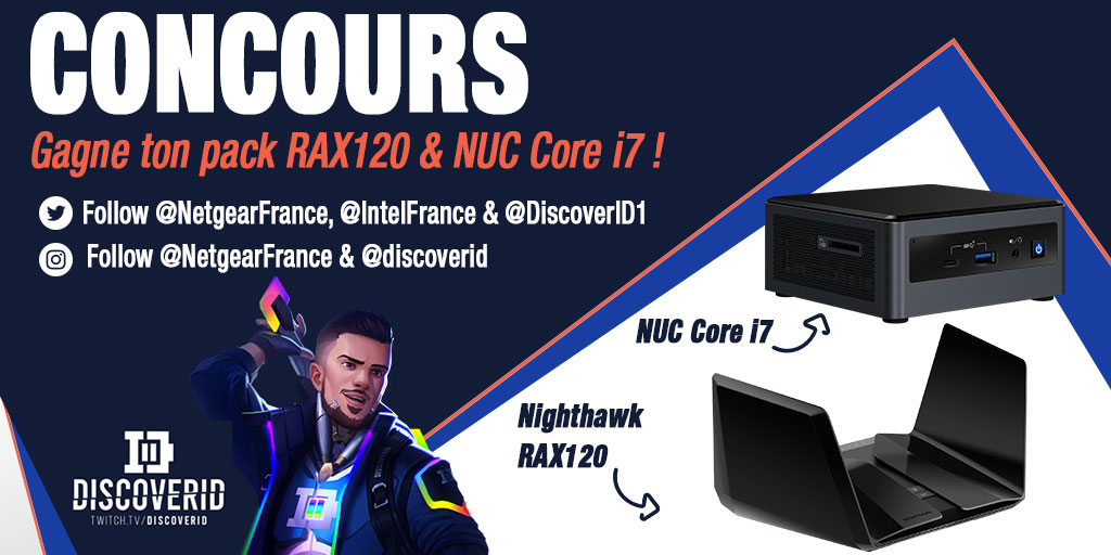 DiscoverID1's tweet photo. Remporte un pack Nighthawk WiFi 6 RAX120 &amp; NUC Core i7  !
Pour participer :

Follow @DiscoverID1 
Follow @NetgearFrance 
Follow @IntelFrance 

Follow également netgear_france &amp; DiscoverID sur Instagram.

► https://t.co/UxeJNFwT4S

Tirage le vendredi 11/09/20 ! https://t.co/nzZav9Roy6