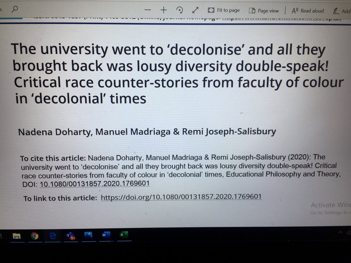 Dear white colleagues working in HE - please read this excellent article and reflect on your practice. I have! tandfonline.com/doi/full/10.10…
 @mannymadriaga @PhD_NDoharty @RemiJS90