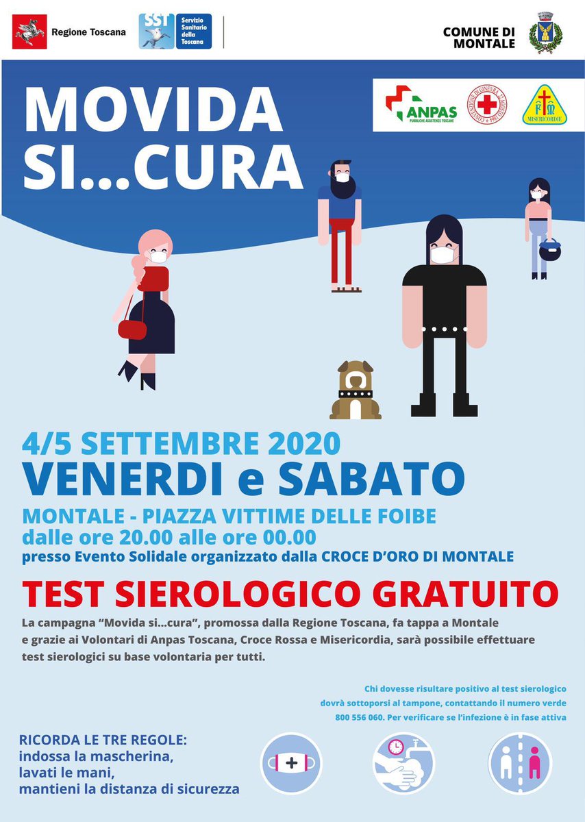 MOVIDA SI..CURA, promossa dalla Regione Toscana, fa tappa a MONTALE!Venerdì 4 e sabato 5 settembre dalle 20 alle 24 in Piazza Vittime delle Foibe. L'iniziativa è organizzata dal Comune di Montale  in collaborazione con Anpas, Croce Rossa Italiana e Misericordia #CriPianaPistoiese