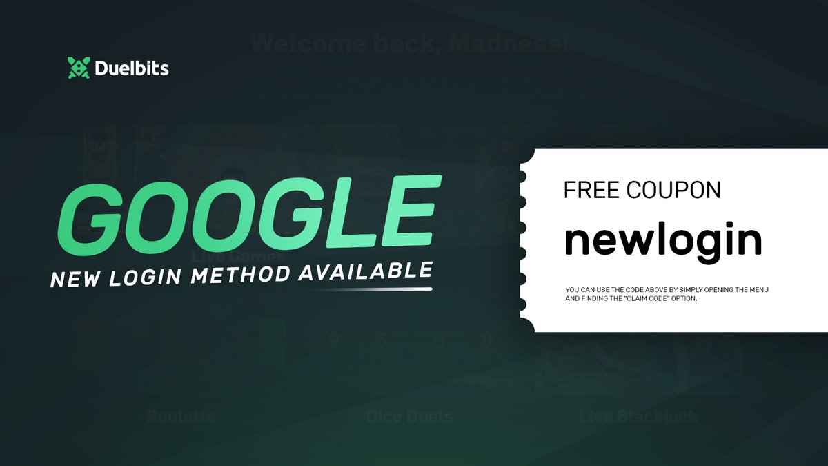 Duelbits's tweet photo. Don't have Steam? You can now login with Google! 

Follow &amp; RT for a chance to win 50 coins, 3 winners. 
Winners picked in 4 hours. 

$0.25, 500 uses! 🎉

https://t.co/Z4vFHcJVc8 https://t.co/XLuZ6QOwjv