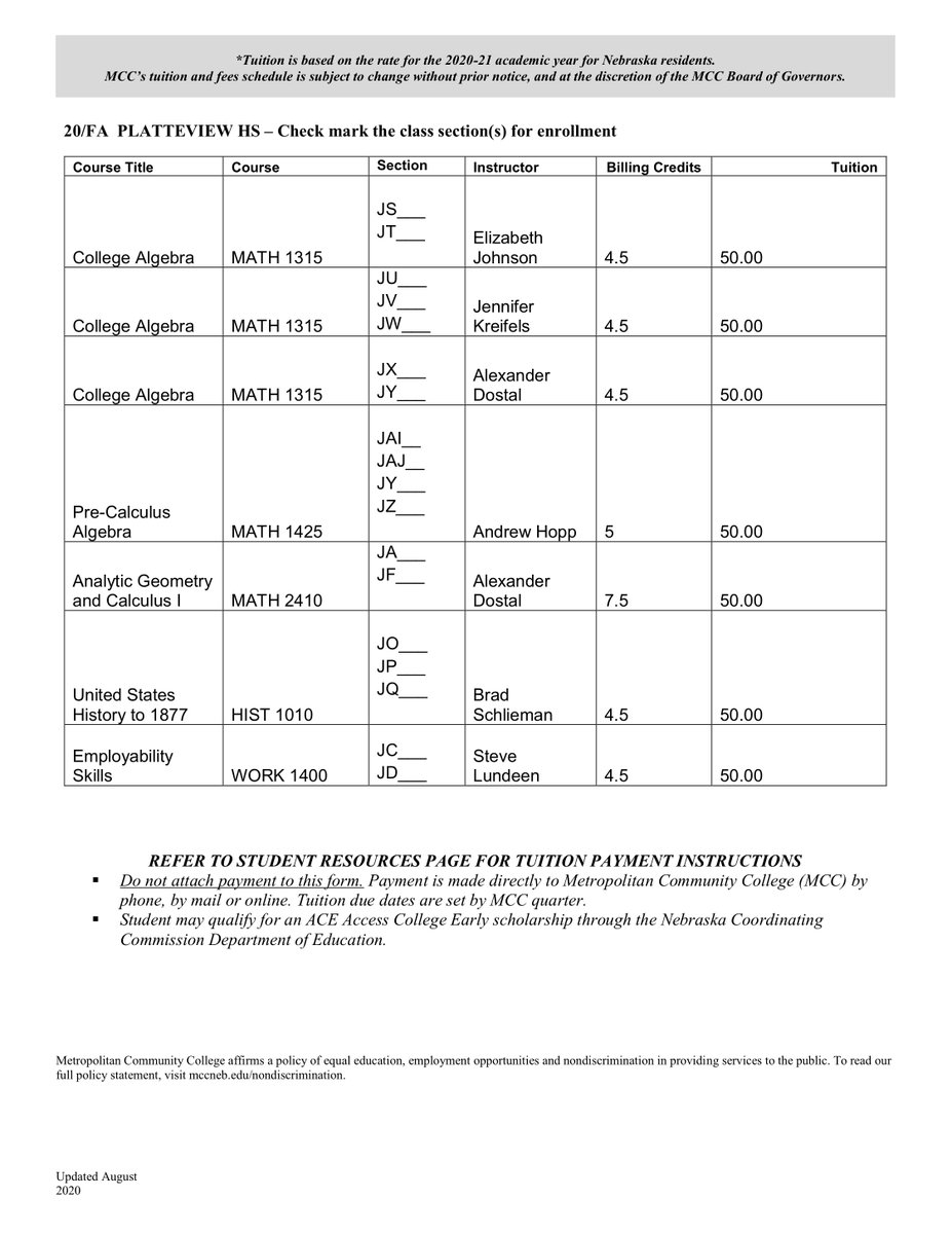 PlatteviewMath's tweet image. 📢 Reminder
Dual Enrollment for MCC is due FRIDAY, SEPT 4
Pay Sept 21 - Oct 5
@Platteview_HS
