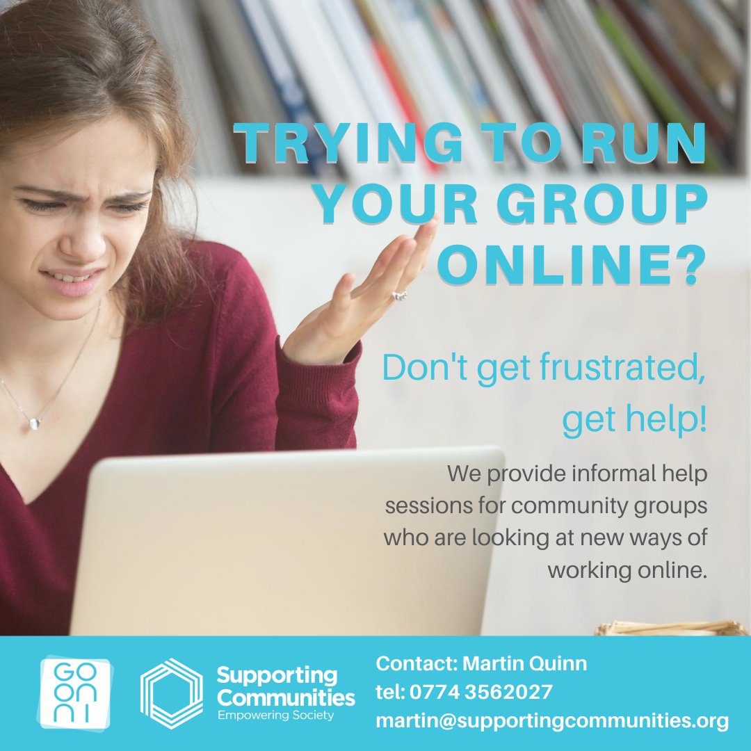 Does your community group need some support in adjusting to life online? @Martin_SuppCom, our #digitalinclusion officer, can help! 

Get in touch to find out about our free, informal #digitalskills sessions provided online for community groups. #getonline #goonni