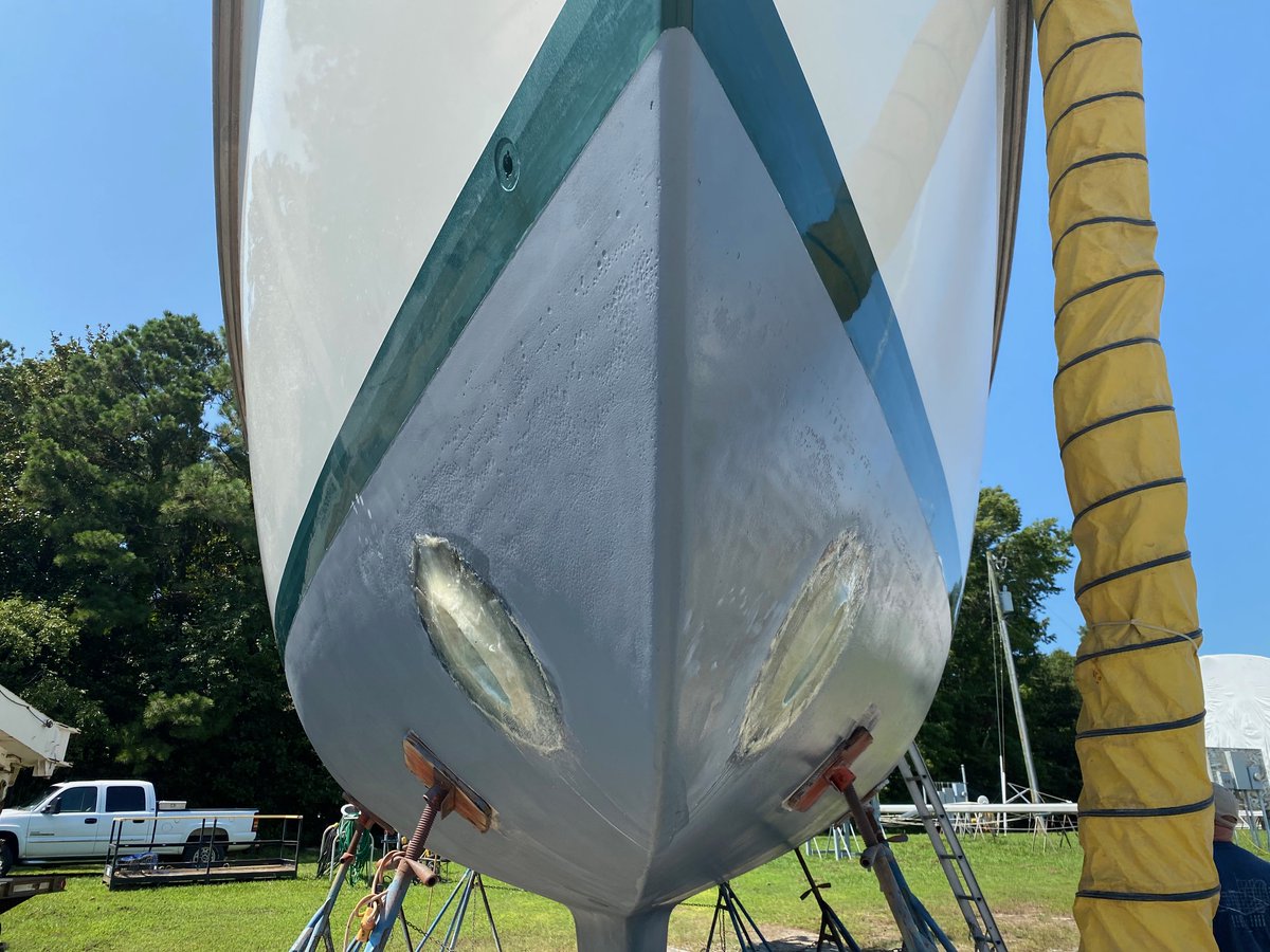 DBYard's tweet image. Installation of a bow thruster on this Tayana 42.