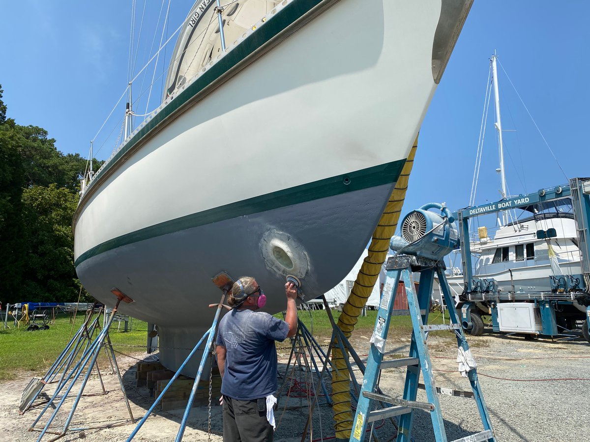 DBYard's tweet image. Installation of a bow thruster on this Tayana 42.