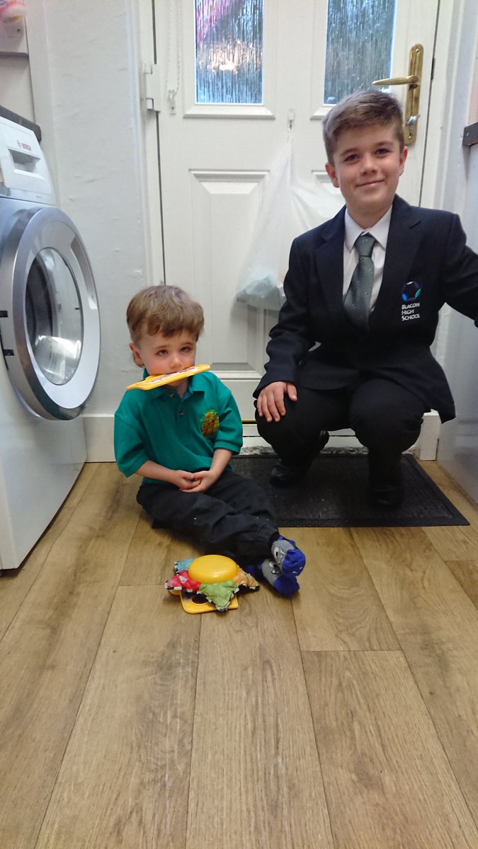 emmacrocombe's tweet photo. Big first day for these two in their new schools.  Have a brilliant time boysXx @BlaconHigh @dorin_park @DeePointPrimary https://t.co/a7Ch5Mf5kT
