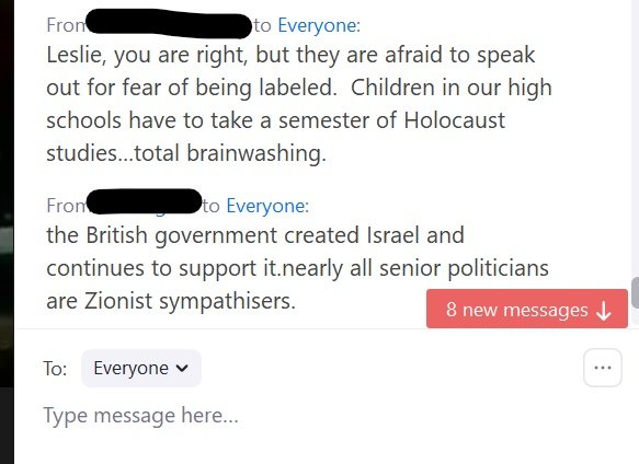 Antisemitic trope 2: Nazi analogies to describe the only Jewish State. One supporter dismissed education about the Holocaust as 'brain-washing' (3)