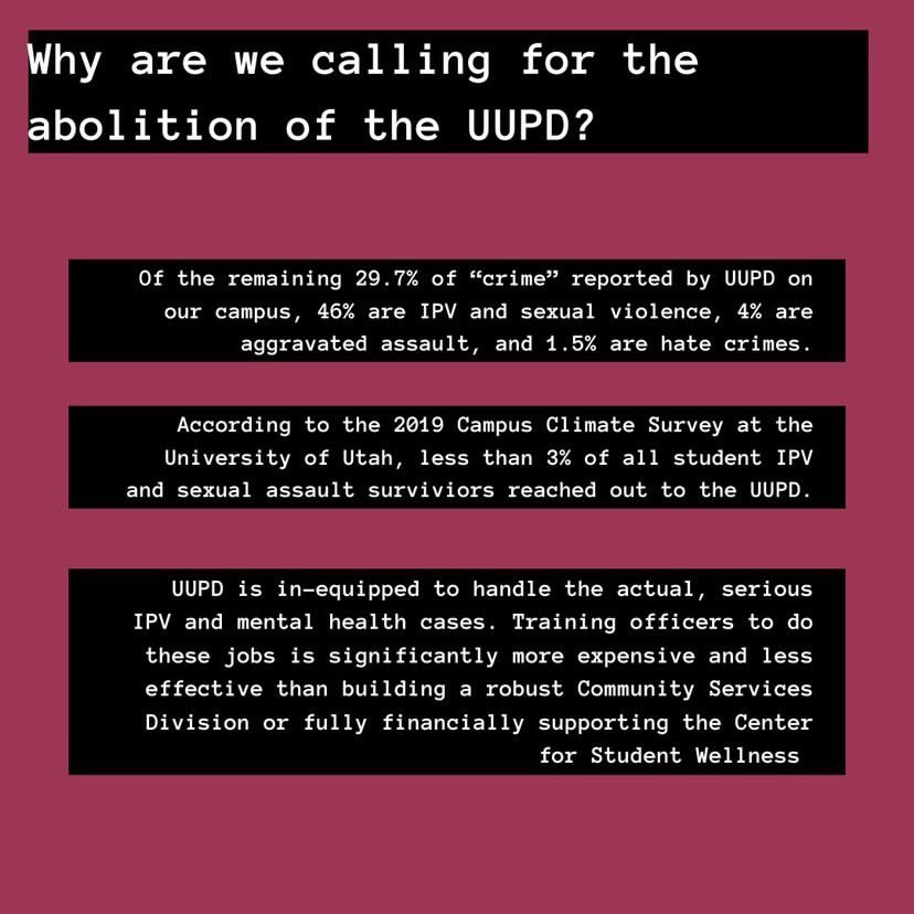 Today 9/3 at 1:00PM, <a href="/unsafeU/">unsafe.U</a> is holding a demonstration to demand the abolition of @UofUPolice and resignation of <a href="/RuthVWatkins/">Ruth V. Watkins</a>. Please show up if you’re able. The <a href="/UUtah/">University of Utah</a> campus police is dangerous and ineffective and must be dissolved immediately. medium.com/@unsafeU