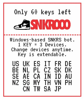 snkrooo's tweet photo. Only 60 left.
Store Link: https://t.co/Pa1hRVxM6S
#snkrs #snkrsbot #nike #snkrooo #retweet #sneakers #botting https://t.co/Dr75TY0OTi