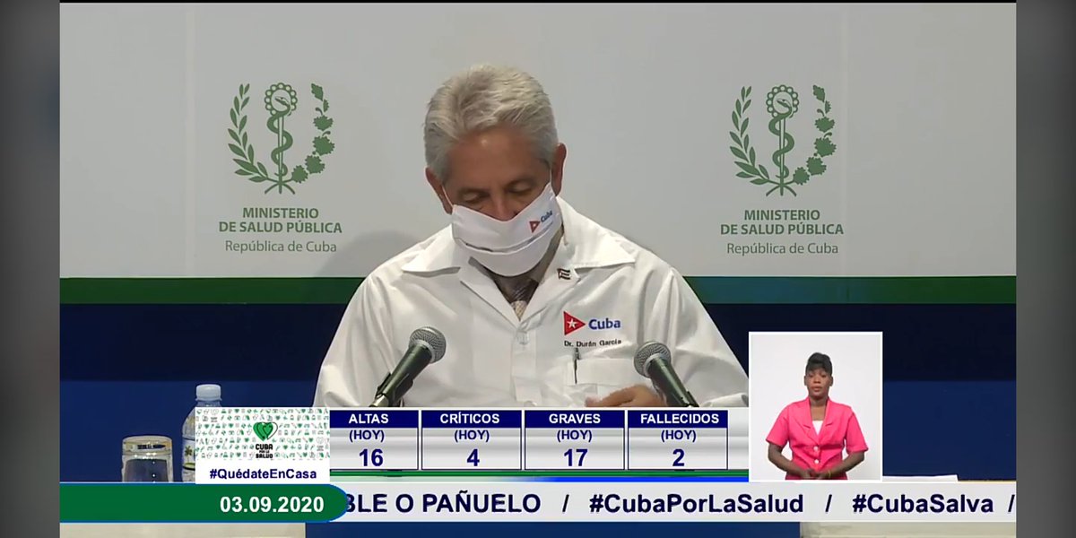 CNCTVGranma's tweet photo. #3desep #Cuba reporta 4 críticos y 17 graves como consecuencia de contraer #Covid_19. @DrDuranGarcia considera altas las cifras y expresa q evidencian la complicación de enfermedad. #CuidarteEsCuidarnos #PrevenirEstáEnTusManos https://t.co/wFLyEeV4MX