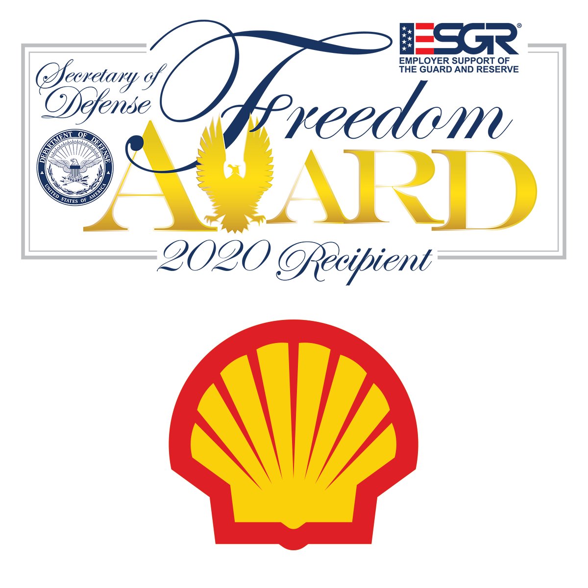 ESGR's tweet photo. Shell expects company-wide support for #GuardandReserve employees; ensures their mil readiness. Generous leave &amp; pay policies, flex schedules, family outreach all embedded in culture of support. DoD honors @Shell with 2020 #SecDefFreedomAward. Nominated by @MarForRes employee. https://t.co/bTRUbHX6QI