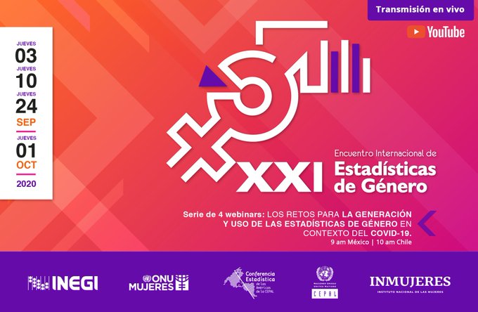Conéctate hoy mismo al XXI Encuentro Internacional de Estadísticas de Género. 1º seminario virtual: Retos para la generación y uso de las estadísticas de género en contexto de #COVID19.
⏰9am 
📹En vivo: unwo.men/RGVM50BglSX
<a href="/INEGI_INFORMA/">INEGI INFORMA</a>
<a href="/cepal_onu/">CEPAL</a>
@inmujeres
<a href="/ONUMujeres/">ONU Mujeres</a>