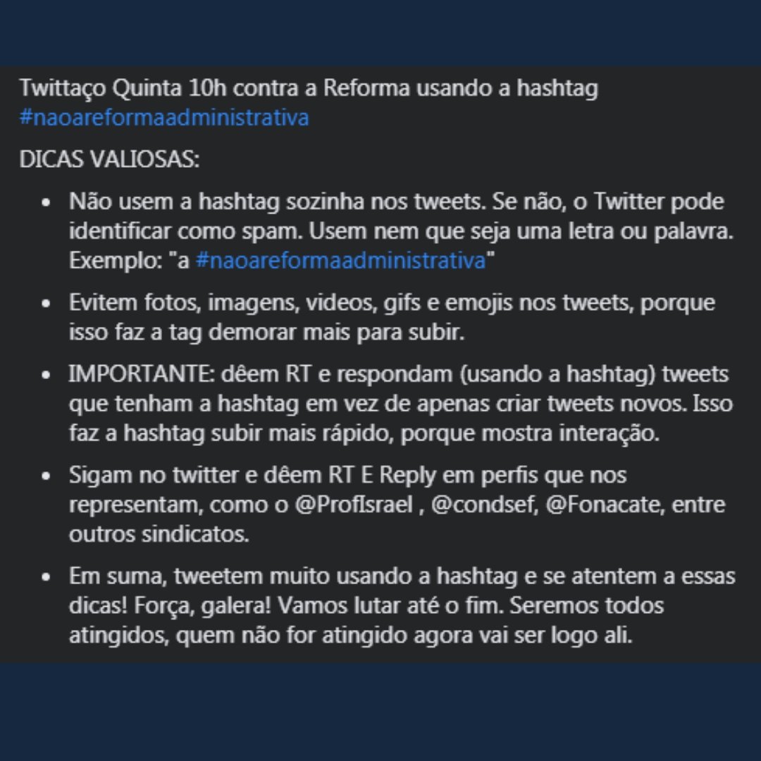 Alicedeuva's tweet image. Dicas pra hashtag #naoareformaadministrativa subir
