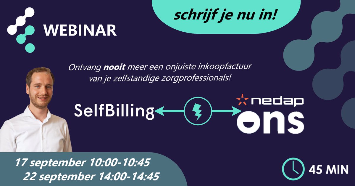 selfbilling's tweet photo. Eindeloos checken of de facturen van je zzp'ers wel kloppen; het laatste waar je je als zorginstelling graag mee bezighoudt. Met de koppeling van #SelfBilling aan je #NedapONS-pakket is dit verleden tijd. Meld je nu aan voor onze #webinar en ontdek meer!

https://t.co/Yt6QcDhB4e https://t.co/G6M3cBLfU2