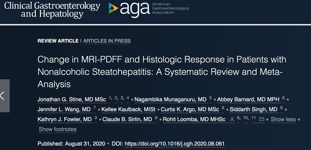 Liver fat reduction &gt;=30% is associated with histologic improvement providing further evidence that MRI-PDFF can be used in non-invasive monitoring of treatment response in early-phase #NASH clinical trials. <a href="/AGA_CGH/">CGH</a> <a href="/DrLoomba/">Rohit Loomba</a> #LiverTwitter

cghjournal.org/article/S1542-…