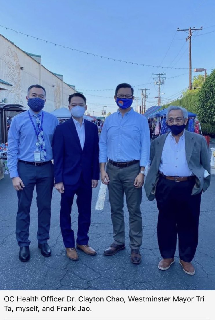 After Dr Clayton Chau was hired in the dual roles he accompanied Supervisor Andrew Do to a campaign photo-op event (Do is the only supervisor running for re-election in Nov).Their relationship draws more concerns w/ Chau’s ability to be an independent voice protecting the public.