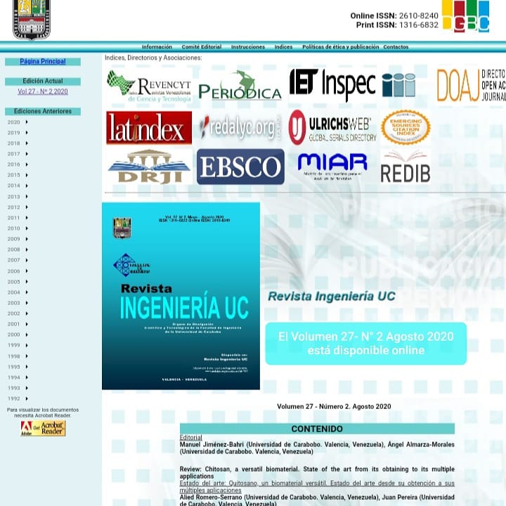 El volumen 27-Nº2 Agosto 2020, está disponible en línea a través del enlace servicio.bc.uc.edu.ve/ingenieria/rev…