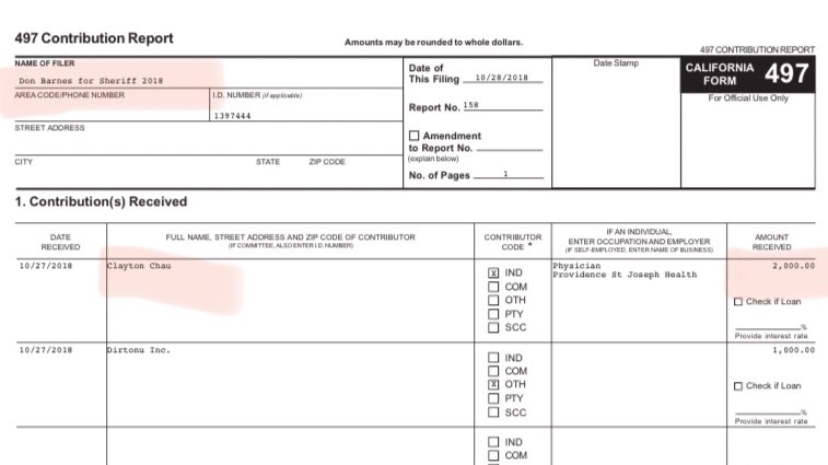 So Dr Chau was feeling pressure by Sheriff Barnes and supervisors to retract the mask order in July, which was probably awkward due to his relationships with them. Bec in addition to donating to Andrew Do’s Supervisor campaign, Dr Clayton Chau is also a donor to Sheriff Barnes.