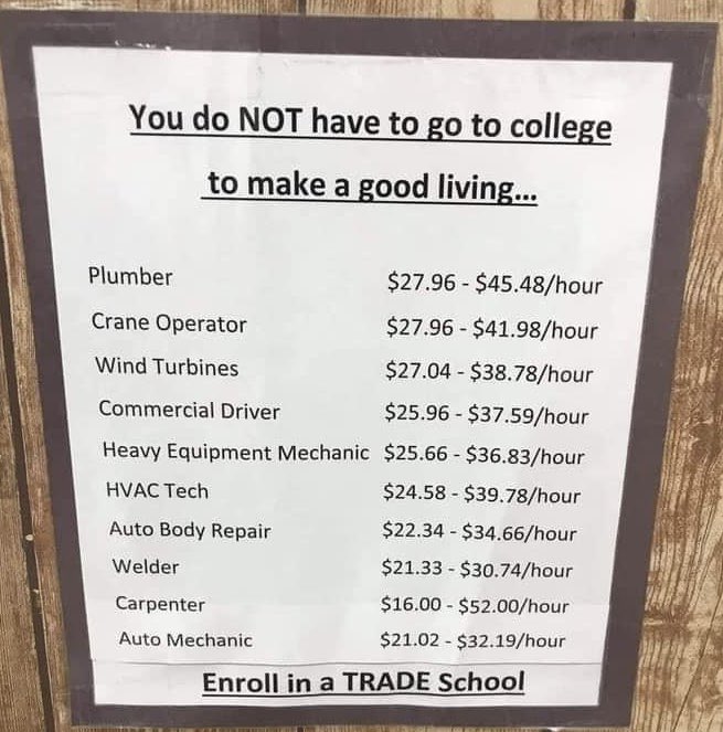 Everyone does not need to attend a four year college or university. The jobs listed below are two years of college or less. Look into it! It could be your future career. #CTEWorks #SREB #skillsusa #littleorNoCollegeDebt