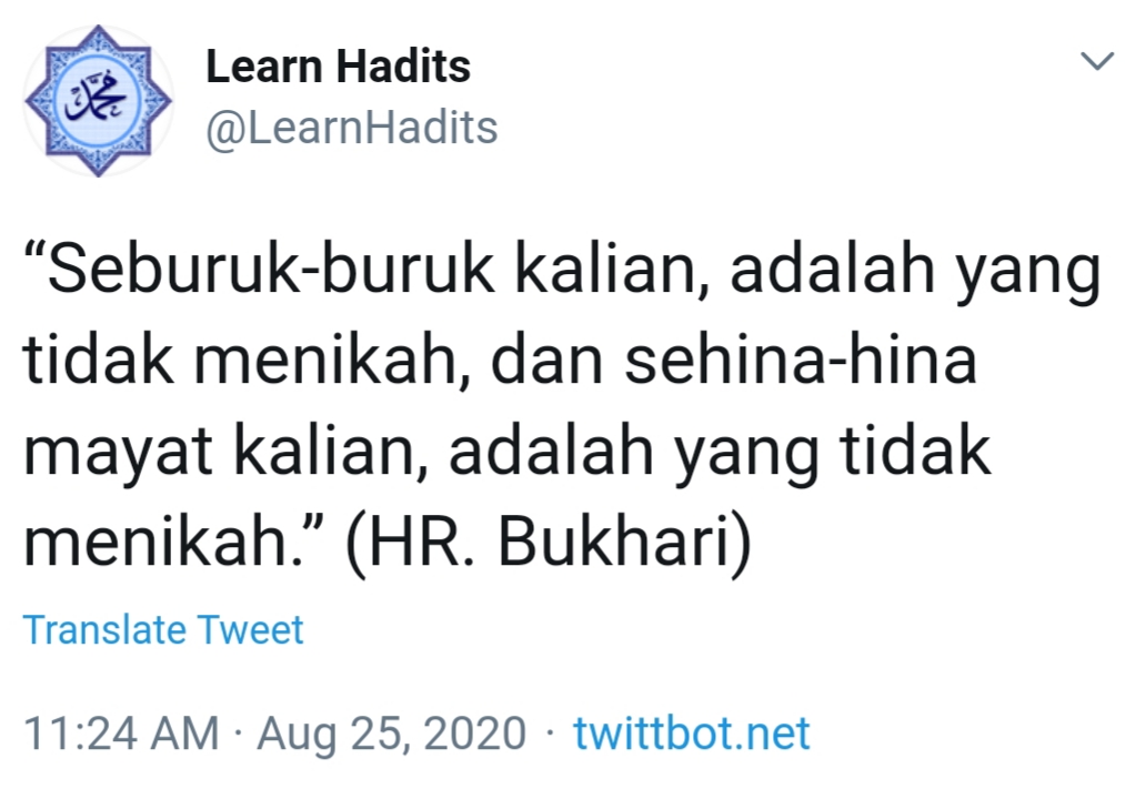Tersebar hadis di foto ini. Ini adalah hadis LEMAH, MERAGUKAN, &amp; MUNGKAR (Syaikh Syu'aib al-Arnauth &amp; Imam Ibn Hajar Asqalani) &amp; BOHONG krn Imam Bukhari tdk pernah meriwayatkan ini. Dosa  besar bg yg berbohong a/n Nabi &amp; mencatut nama Imam Bukhari. Mohon dilaporkan akun tsb.🙏