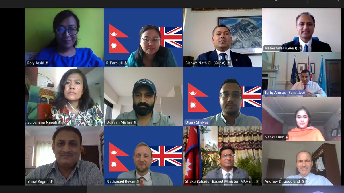 Ahead of #COP26, good to meet practitioners, academics and Ministers committed to a green & resilient economic recovery for #Nepal. UK has committed ~$400m to help #Nepal develop renewables & tackle #ClimateChange related hazards. #UKaid #GreenRecovery