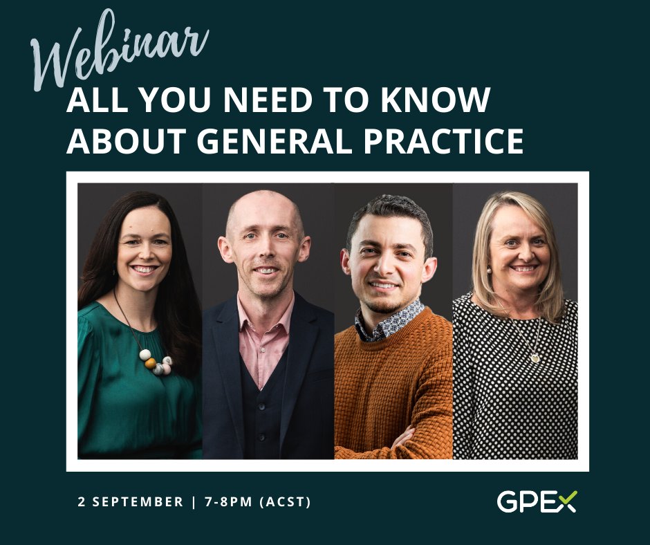 GPEx_SA's tweet photo. Have all of your #GeneralPractice questions answered at our upcoming 'All you need to know about General Practice Webinar'.
Register now and join the team on September 2 at 7pm (ACST): https://t.co/Z7qJI3WDCS
#GPTraining #AGPTprogram #RuralDoctors #RACGP #ACRRM https://t.co/JMrWTCQ433