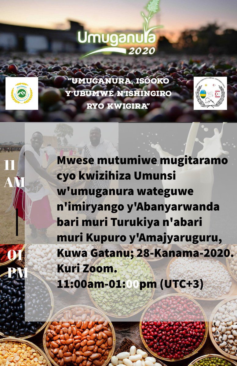 rcaturkey's tweet photo. SAVE THE DATE!!
Join us and @RwaComCYPRUS Tomorrow [11am-01PM (UTC+3)] and virtually celebrate #Umuganura -A national day in #Rwanda where celebrate our achievements and unity, striving to build an even better future! 
#UmuganuraAbroad 
#umuganura2020 https://t.co/vfMhZpZUjc