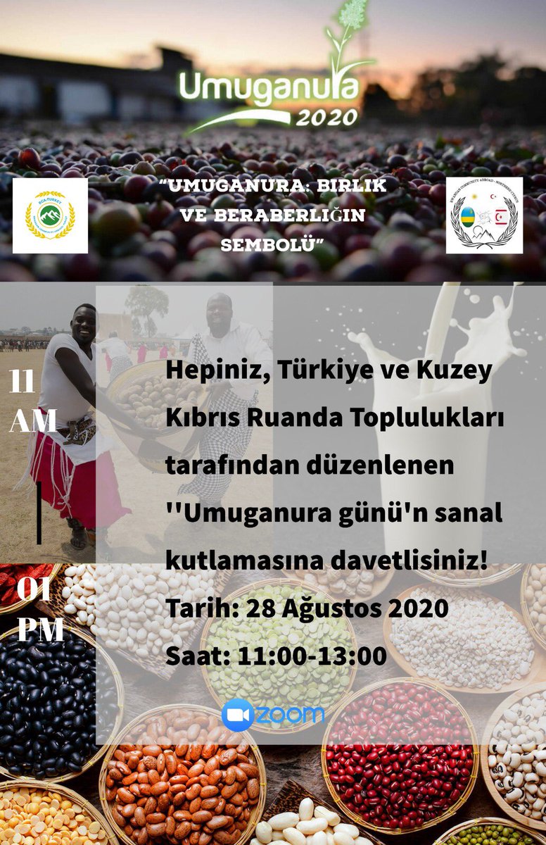 rcaturkey's tweet photo. SAVE THE DATE!!
Join us and @RwaComCYPRUS Tomorrow [11am-01PM (UTC+3)] and virtually celebrate #Umuganura -A national day in #Rwanda where celebrate our achievements and unity, striving to build an even better future! 
#UmuganuraAbroad 
#umuganura2020 https://t.co/vfMhZpZUjc