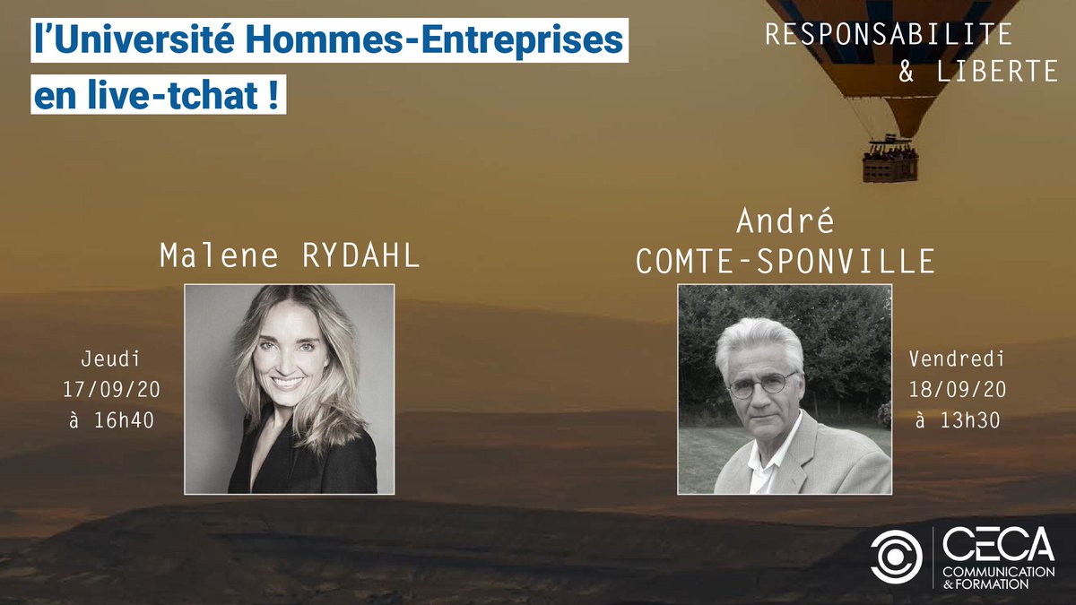 Université Hommes-Entreprises : avec la version digitale, profitez de 2 entretiens exclusifs en visio avec Malene Rydahl ("Heureux comme un danois") et le philosophe André Comte-Sponville ➜ bit.ly/UHE20