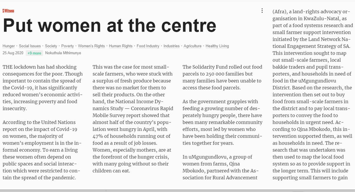AFRAKZN's tweet photo. The article shares the devastating effects of the C19 lockdown on women and the remarkable community solidarity efforts that is being led by Qina Mbokodo, a group of women on farms in uMgungundlovu.
https://t.co/lwbN2CxP0a #CFgrants #Commonwealth https://t.co/2J63batUNK