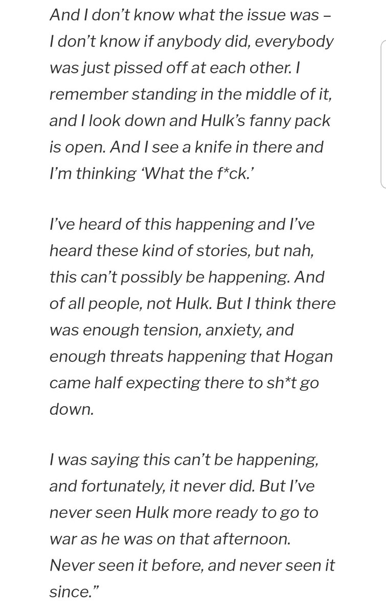 RealJughead's tweet image. Some more, unknowingly correct, past-predictions by @TheLapsedFan come to light.

This time, it's @EBischoff re: @HulkHogan tucking a knife into his fanny pack, in case @RealKevinNash decided to pop off...