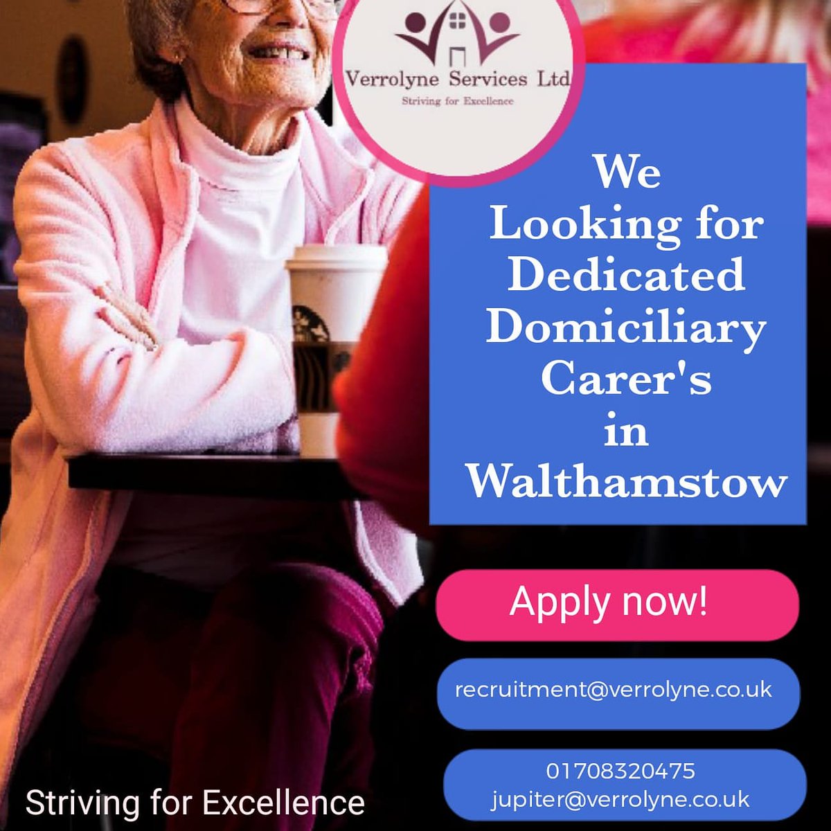 VerrolyneS's tweet photo. Sensational opportunity in Walthamstow available.  

We are looking for dedicated and self-motivated Domiciliary Carer's in the area of Walthamstow. 
Apply today.

Verrolyne Services Ltd
Striving for Excellence. https://t.co/ZUbFLsOubF https://t.co/GXTG1rg5p4