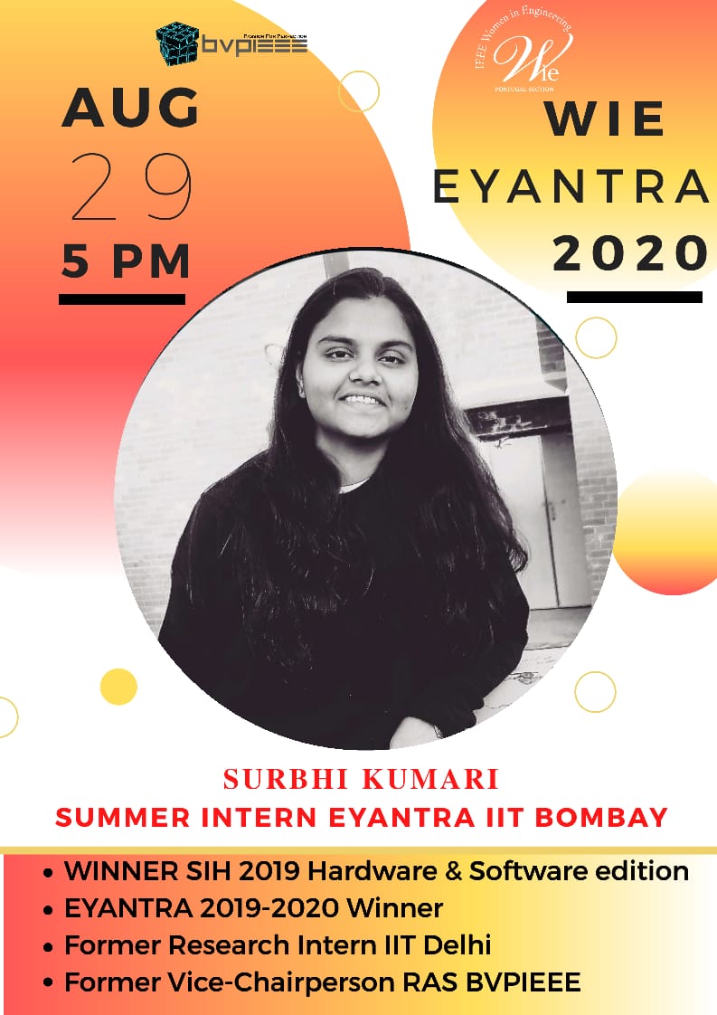BVPIEEE2's tweet photo. Hola!
E-Yantra (E-YRC) National Level Robotics Competition presented by IIT Bombay is back this season with a bang.
Women In Engineering (WIE) is already here as your saviour for all the necessary stuff you need.
WIEyantra A-Z Orientation Webinar
Date: 29 AUG 2020
Link in thread! https://t.co/jIQTmlaojo