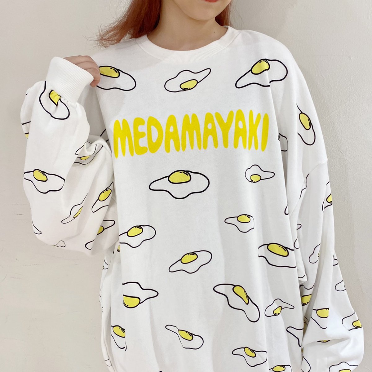 Punyus Press Punyusと言えばこの柄 ワンピ スにしても可愛い お揃いコーデにも人気です 目玉焼き総柄スウェット 4 999 税 着用サイズ T Co e7lxonax Staff りのせ 170cm