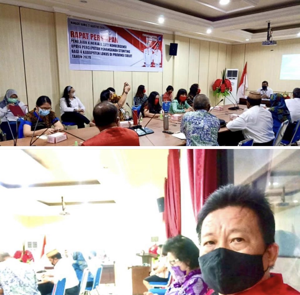 Rapat Penilaian Penanganan Stunting di 4 Kab/Kota yg jadi Lokus di Sulut, diikuti Dinas PMDD Sulut.

Rpt di Bappeda Sulut, dihadiri Bidang Kelembagaan Masy Desa DPMDD Sulut. 

Keterlibatan Dinas PMD antara lain evaluasi kegiatan stunting yang ada dlm perenc dan penganggaran Desa.