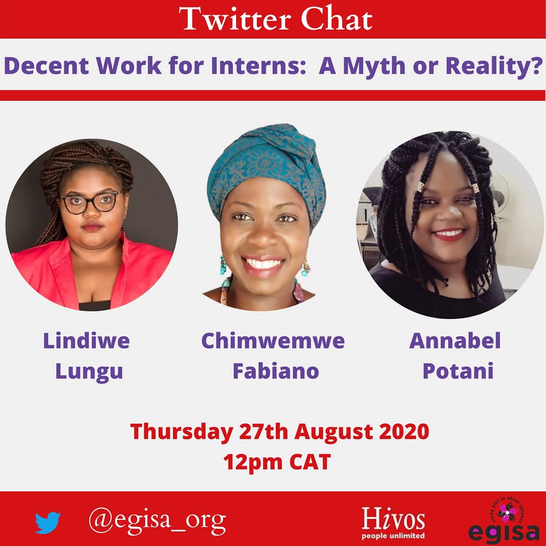 Day one of our #Decentwork Twitterthon 💃🏾

Today's topic is #Decentwork4Interns And we will be joined by @lihlindie @PotaniAnnabel <a href="/MwemweFabiano/">Chimwemwe A. Fabiano</a> 

Be part of the conversation at 12pm CAT ⏰
#WomenAtWork 
<a href="/hivosrosa/">Hivos Southern Africa</a>