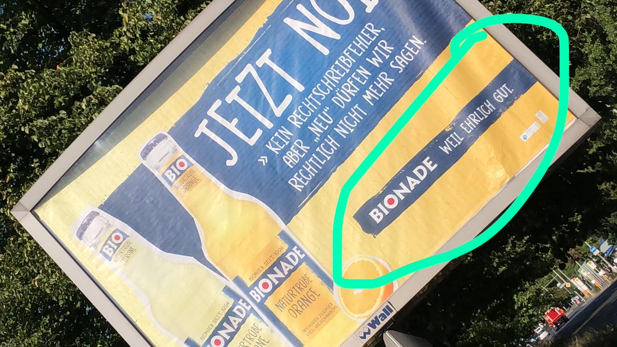 A poster ad by the German drink brand Bionade. The ad incorporates the use of a because X construction.